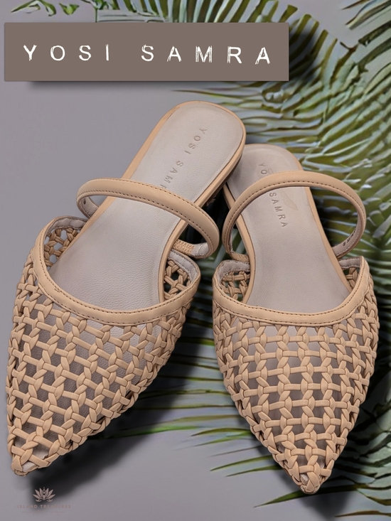 Yosi Samra Shoes - Yosi Samra Justine Sz 9 Pointed Toe Handwoven Leather Mule Flat Sandal Tan
